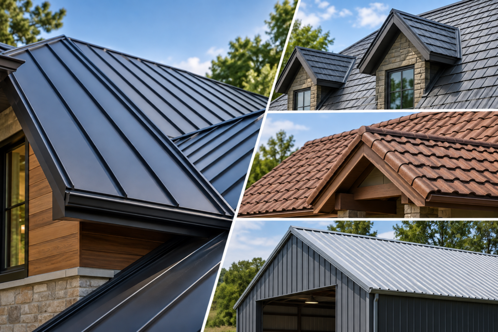 Metal roofing systems including standing seam
